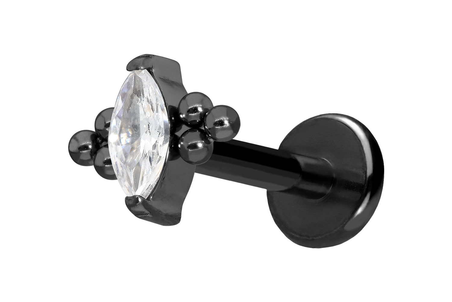 Titan Labret Piercing mit Push Fit KRISTALLTROPFEN + 6 KUGELN